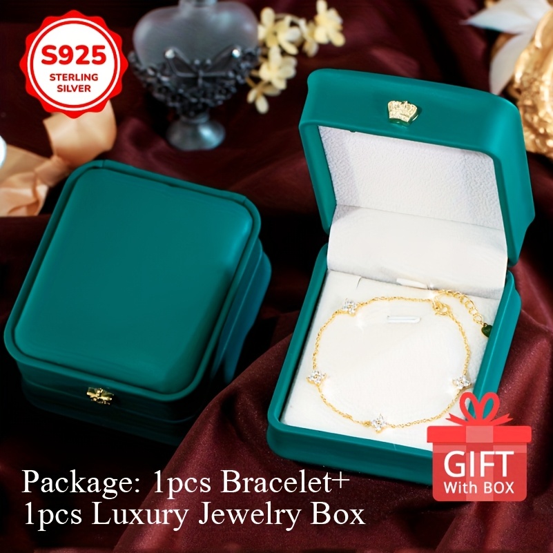 Four Leaf Clover 925 Silver Bracelet with Zirconia for Girlfriend